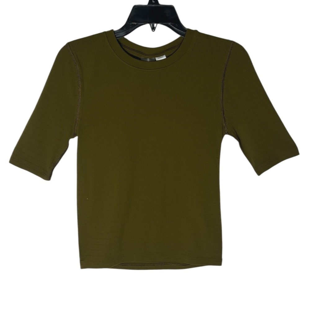 CALIA Focus Seamless Crop Tee Dark Khaki Olive Green Elbow Sleeve Men Medium NEW